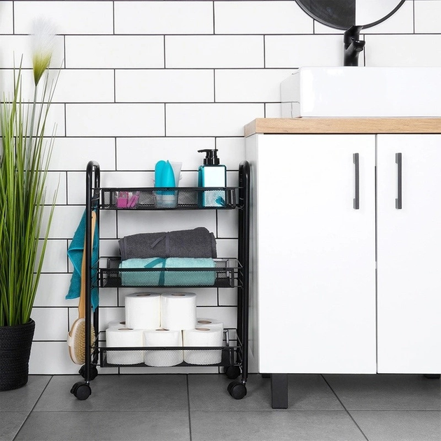 Візок для зберігання Vilde металевий чорний 3-рівневий 44 x 26 x 63 см (5904316472221) - зображення 8