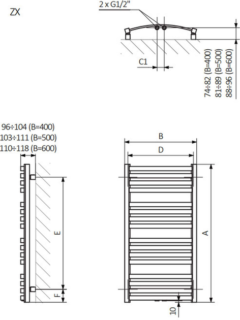 Elektryczna suszarka do ręczników Terma D01 95 X 50 cm Szara (WLLD1096050 K743E8MEGU) - obraz 2
