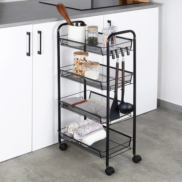 Візок для зберігання Vilde металевий чорний 4-рівневий 44 x 26 x 84 см (5904316472214) - зображення 7