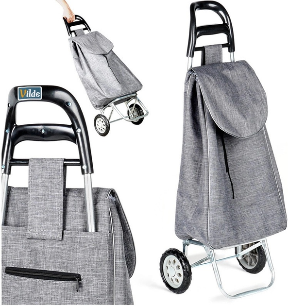 Візок з сумкою для покупок Vilde сірий 30 л (5904316493523) - зображення 8