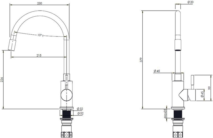 Zlewozmywak Helika Simplex 50 x 42.5 x 19.5 cm Czarny (SQS100+5543+DS+AF) - obraz 7