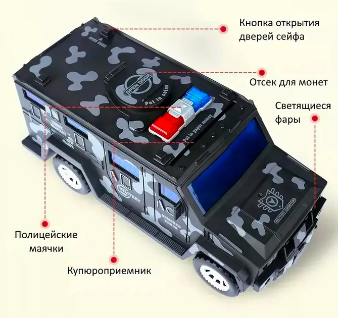 Скарбничка сейф Військова машинка Military - Фото 9 Скарбничка сейф Військова машинка Military - зображення 9