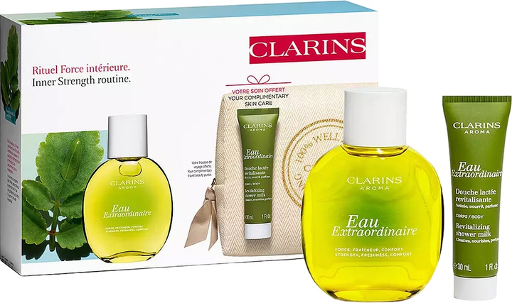 Набір для жінок Clarins Eau Extraordinaire Туалетна вода 100 мл + Молочко для душу 30 мл + Косметичка (3666057143786) (955555909939322) - Уцінка - зображення 2