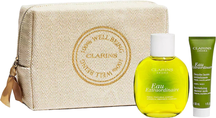 Набір для жінок Clarins Eau Extraordinaire Туалетна вода 100 мл + Молочко для душу 30 мл + Косметичка (3666057143786) (955555909939322) - Уцінка - зображення 3