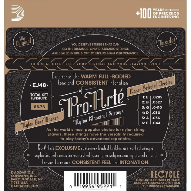 Струны для классической гитары D'Addario EJ48 Classical 80/20 Bronze Wound Nylon Hard Tension - изображение 2