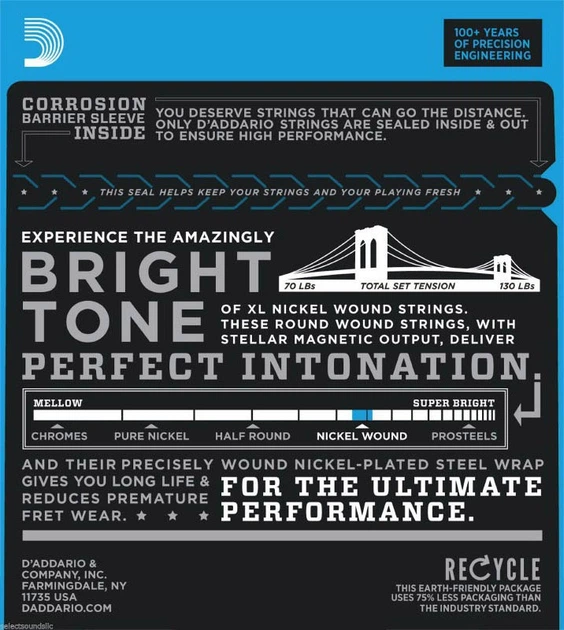 Струни для електрогітари D'Addario EXL115 Nickel Wound Medium/Blues-Jazz Rock 11/49 - зображення 2