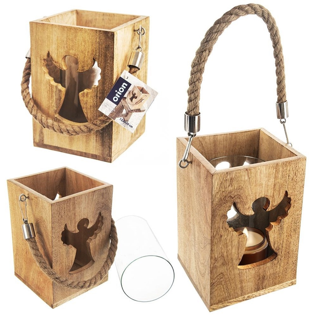 Ліхтар Orion для свічки з янголом дерев’яний 20.5 см (8592381181567) - зображення 6