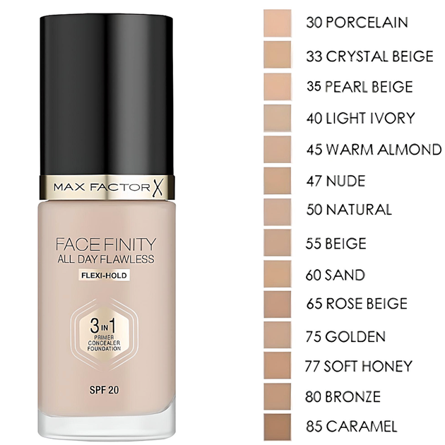 Max Factor Facefinity All Day Flawless 3-in-1 Foundation SPF 20 Тональная основа 3 в 1 № 55 - Фото 2 Max Factor Facefinity All Day Flawless 3-in-1 Foundation SPF 20 Тональная основа 3 в 1 № 55 - изображение 2