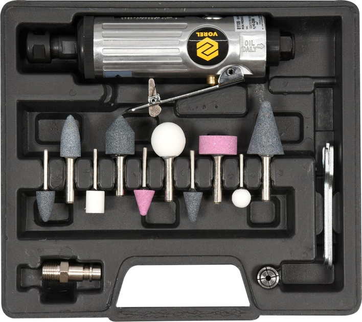 Пневматична пряма шліфувальна машина Vorel з аксесуарами 81109 (5906083811098) - зображення 1