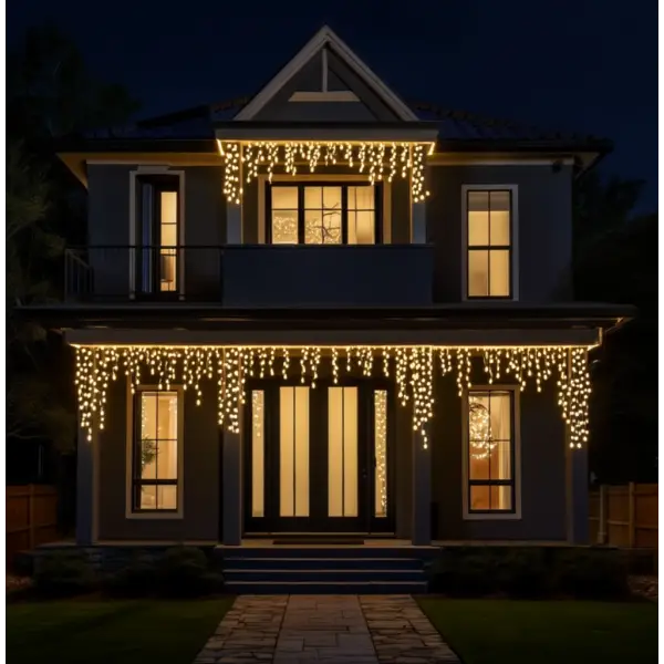 Уличная светодиодная гирлянда Бахрома 25 м 405 LED, белый провод, желтый свет - изображение 2