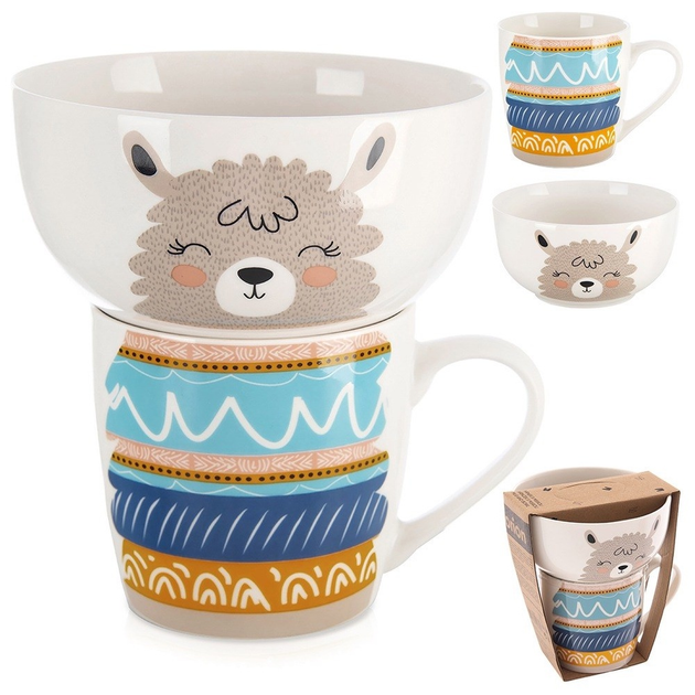 Zestaw Kubek z miseczką Orion dla dziecka porcelanowy lama 2 el (8592381206307) - obraz 5