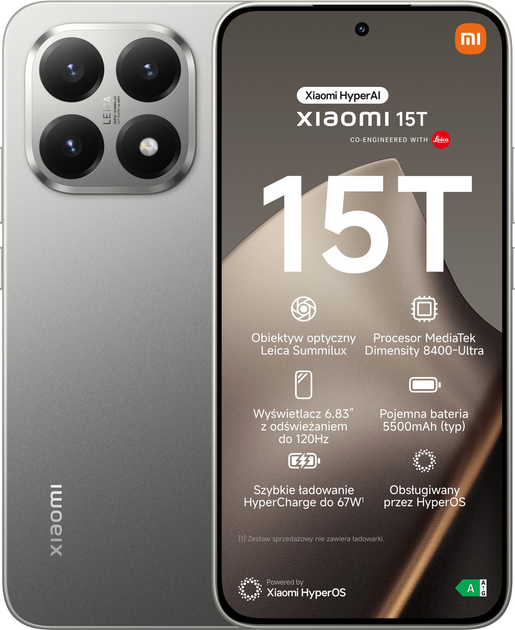 Smartfon Xiaomi 15T 12/256GB Titan Gray (MZB0KY9EU) - obraz 1