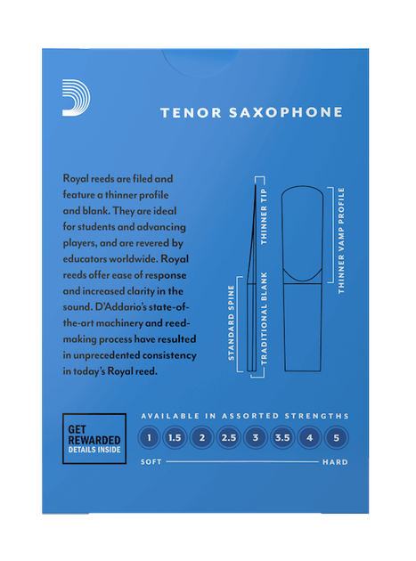 Трость для саксофона тенор D'Addario Royal RKB0125 - Tenor Sax #2.5 - 1 шт. (1 шт.) - изображение 3