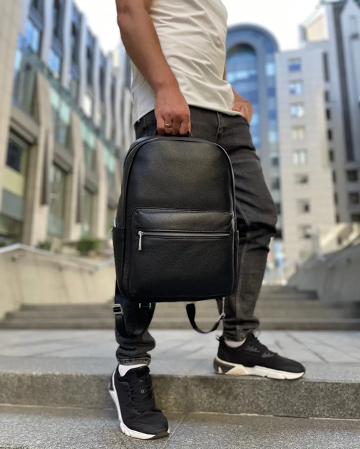 Мужской рюкзак из натуральной кожи 28х40х15, наплечник для ноутбука и документов Tiding Bag 81809 черный - изображение 9