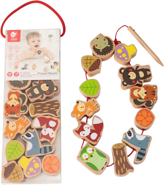 Przeplatanka drewniana Classic World klocki do nawlekania Zwierzęta leśne 13 el CW3634 (6927049004957) - obraz 9