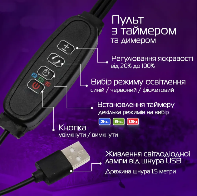 Професійна фітолампа повного спектру для підсвічування та вирощування рослин лінійні 2 фітосвітильники світлодіодний на прищіпці - зображення 7