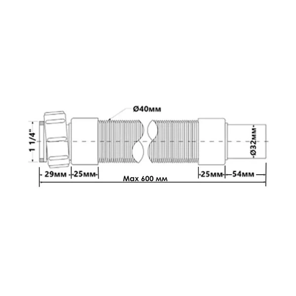 Растягивающаяся гофрированная труба для канализации 1 1/4"х32, l=400-600мм McALPINE FLX-HC27-600MM - изображение 2