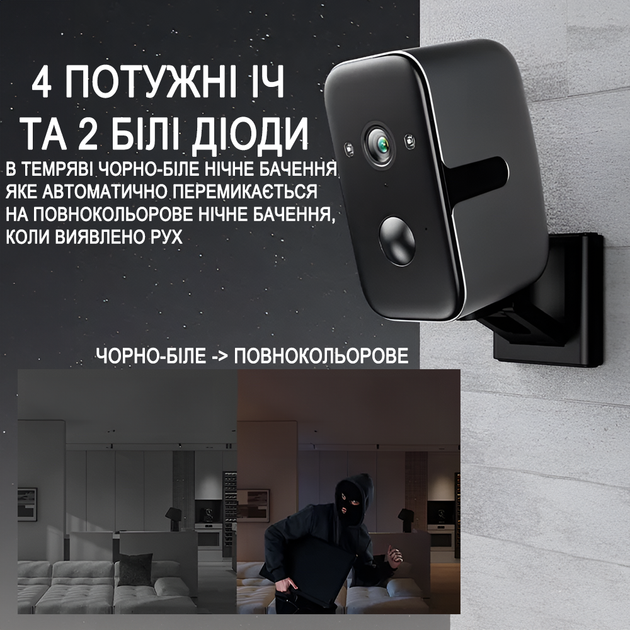 Автономная уличная Wi-Fi камера видеонаблюдения Camsoy F7 с датчиком движения и ночным видением, аккумуляторная, поворотная PTZ, 2K (1280) - изображение 3