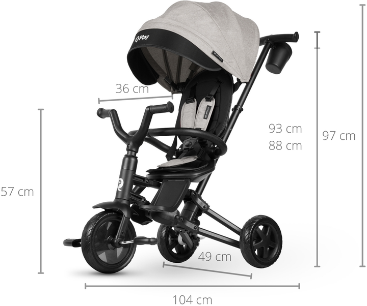 Триколісний велосипед Qplay Nova Niello 6в1 з капюшоном Сірий (5061047480489) - зображення 9