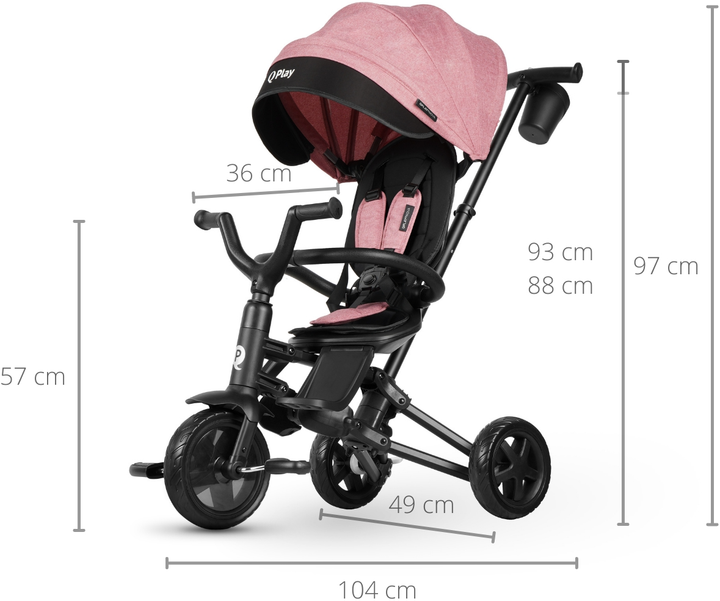 Триколісний велосипед Qplay Nova Niello 6в1 з капюшоном Рожевий (5061047480472) - зображення 9