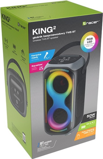 Портативна колонка Tracer Poweraudio King 2 BT TWS 50W RGB Black (TRAGLO47610) - зображення 6