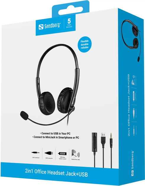 Навушники Sandberg USB\3.5 mini-Jack Office Headset Black (5705730126215) - зображення 4