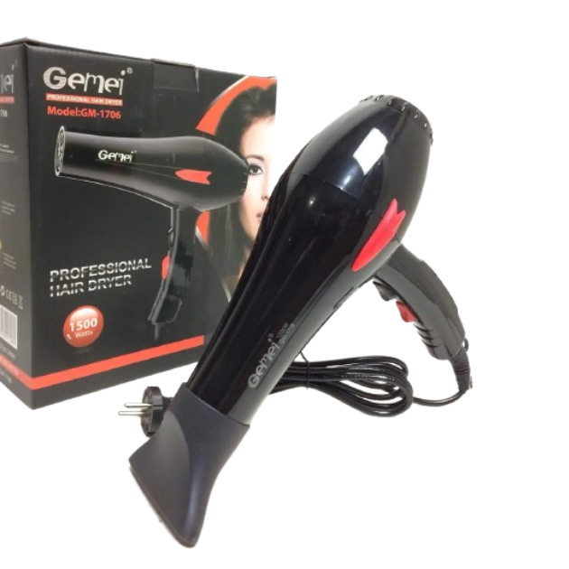 Профессиональный фен для сушки волос Gemei GM-1706 2 скорости 2 режима подача холодного воздуха 1500W Black - изображение 6
