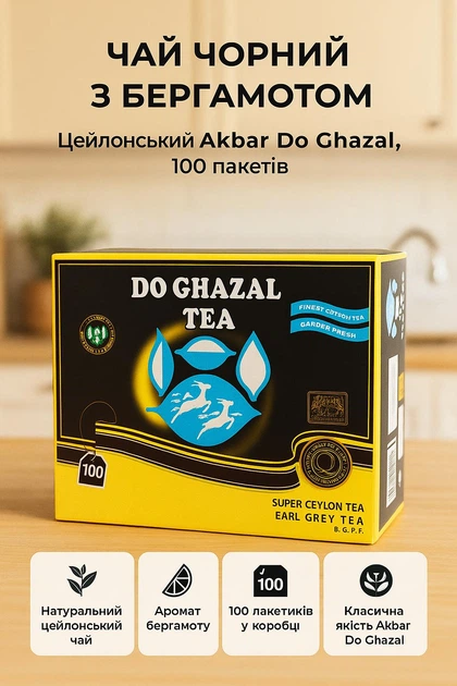 Чай чорний з бергамотом 100 пакетів цейлонський Akbar Do Ghazal акбар міцний байховий преміум якості для щоденного чаювання - Фото 2 Чай чорний з бергамотом 100 пакетів цейлонський Akbar Do Ghazal акбар міцний байховий преміум якості для щоденного чаювання - зображення 2