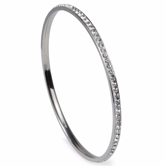 Браслет женский из ювелирной стали тонкий с фианитами по кругу cubic zirconias - Фото 1 Браслет женский из ювелирной стали тонкий с фианитами по кругу cubic zirconias - изображение 1