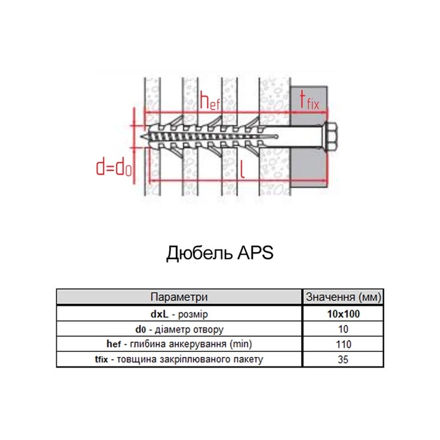 Дюбель 10х100 нейлон под шуруп Ø6мм (50шт.) [921000000921110000] APS Elematic - изображение 2
