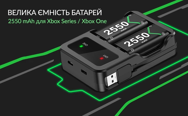 Зарядная dock станция BEBONCOOL с двумя аккумуляторными батареями емкостью 2550 mAh для геймпада Microsoft Wireless Controller консоли Xbox Series X|S, Xbox One X / Xbox One S / Xbox One с LED подсветкой статуса зарядки - Фото 3 Зарядная dock станция BEBONCOOL с двумя аккумуляторными батареями емкостью 2550 mAh для геймпада Microsoft Wireless Controller консоли Xbox Series X|S, Xbox One X / Xbox One S / Xbox One с LED подсветкой статуса зарядки - изображение 3