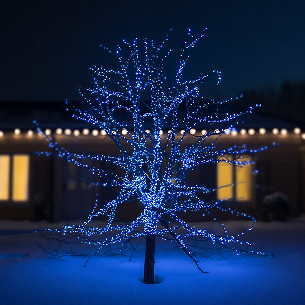Новогодняя уличная гирлянда 100 м 1000 LED с солнечной батареей, 8 режимов, черный провод, синий свет - изображение 3