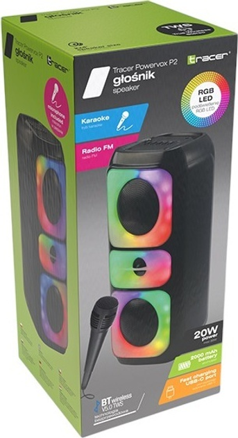 Портативна колонка Tracer Powervox P2 TWS BT 20W RGB Black (TRAGLO47688) - зображення 7