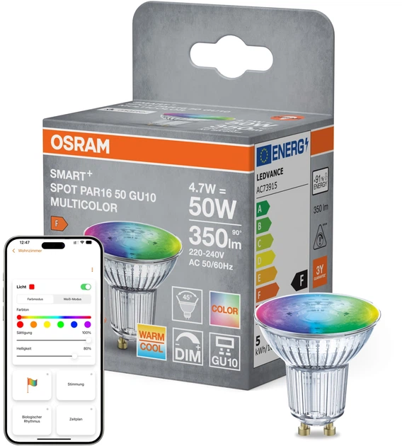 Світлодіодна лампа OSRAM SMART+ WiFi PAR16 4.7W RGBW 350Lm DIM EGU10 (4099854462191) - зображення 5