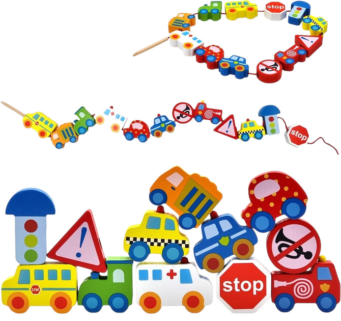 Przeplatanka drewniana WOOPIE GREEN klocki do nawlekania Samochody 13 el 41199 (5904326941199) - obraz 9