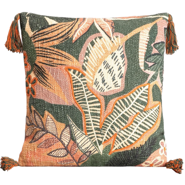 Poszewka Homla Naila w wyszywane kwiaty i liście Zielona 45 x 45 cm (5904183854809) - obraz 1