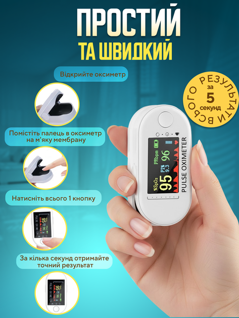 Пульсоксиметр на палець пульсометр оксиметр апарат прилад для вимірювання виміру сатурації кисню в крові H8 (h8-12201) - зображення 2