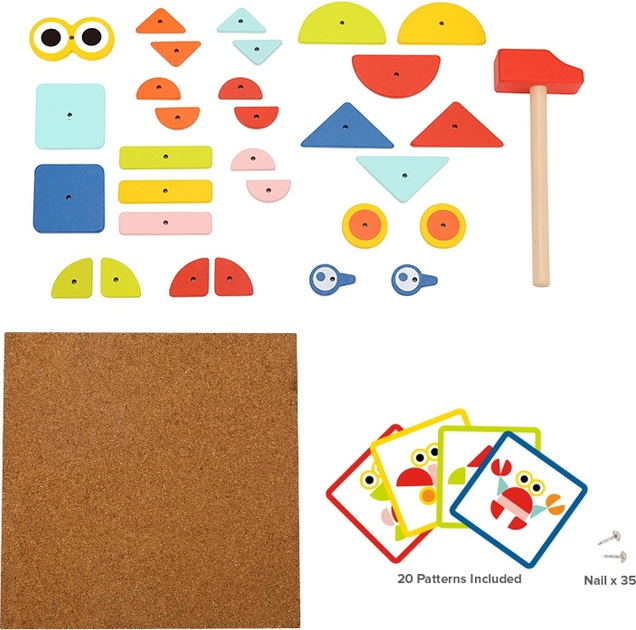 Дерев'яна прибиванка конструктор Woopie з молотком, 20 зразків, 82 ел 44961 (5904326944961) - зображення 3