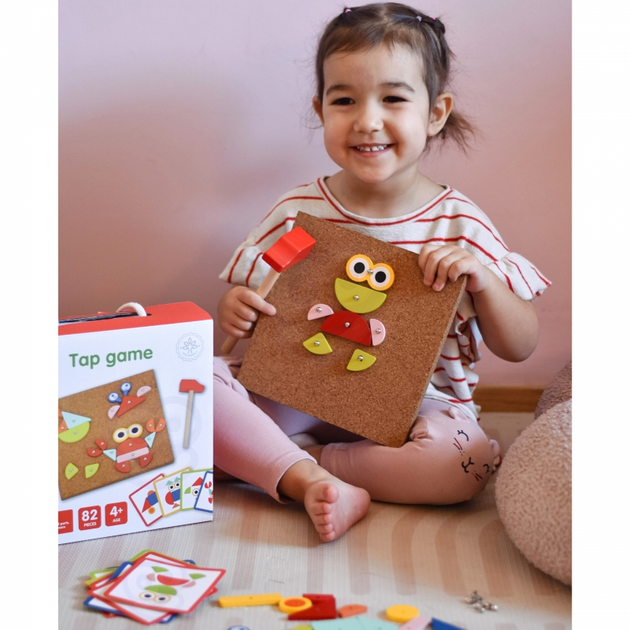 Дерев'яна прибиванка конструктор Woopie з молотком, 20 зразків, 82 ел 44961 (5904326944961) - зображення 9