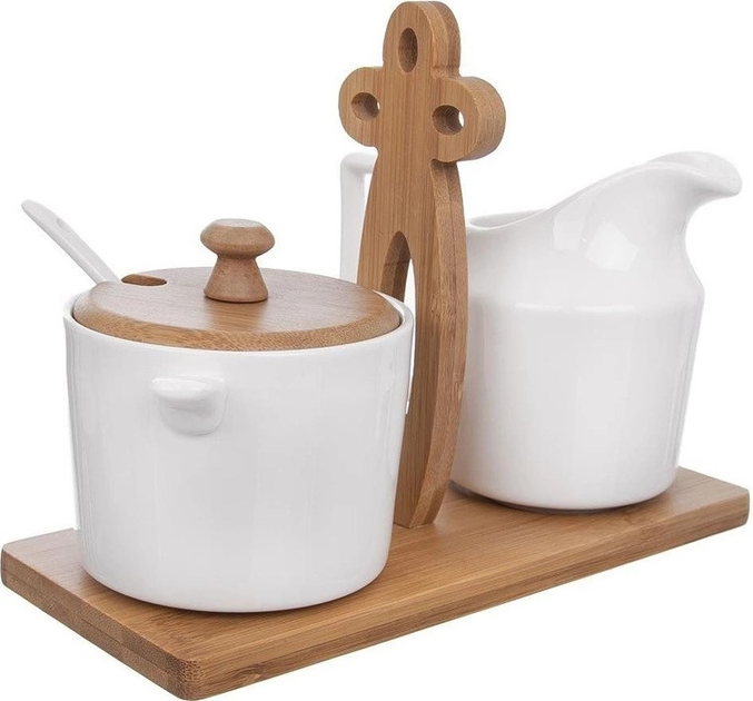 Zestaw Orion Whiteline cukiernica i mlecznik ceramiczne na podstawce 2 x 280 ml (8592381162573) - obraz 1