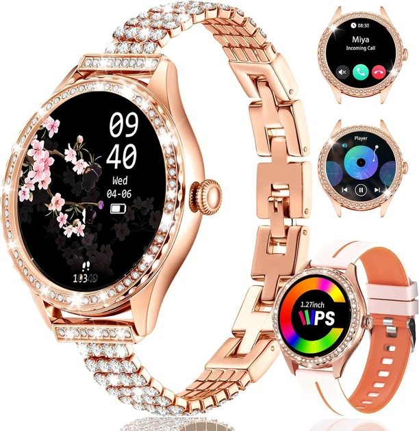 Смарт-часы женские Luxury Crystal 1.32" дисплеем, сменными ремешками и расширенным функционалом - изображение 10