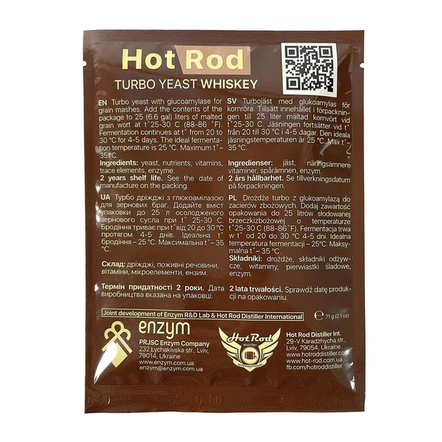 Турбо дрожжи Hot Rod Whiskey на 25 л (71 г) - Фото 2 Турбо дрожжи Hot Rod Whiskey на 25 л (71 г) - изображение 2