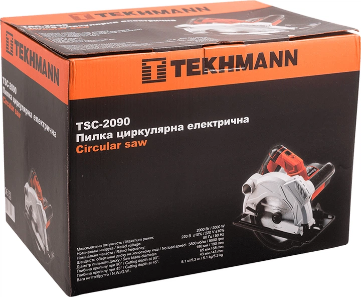 Пила циркулярная Tekhmann TSC-2090 2000 Вт 190 мм (845415) - Фото 9 Пила циркулярная Tekhmann TSC-2090 2000 Вт 190 мм (845415) - изображение 9