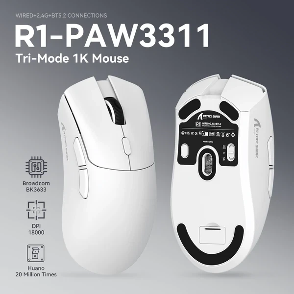 Бездротова ігрова миша Attack Shark R1 White - Фото 8 Бездротова ігрова миша Attack Shark R1 White - изображение 8