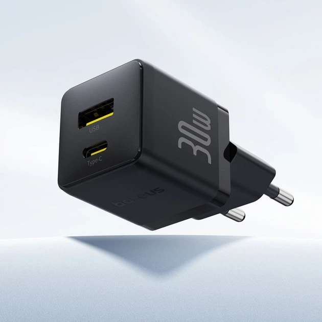 Зарядний Пристрій Baseus Palm Fast Charger 30W (Type-C+USB) + кабель Type-C-Type-C 60W (1m) black - зображення 8