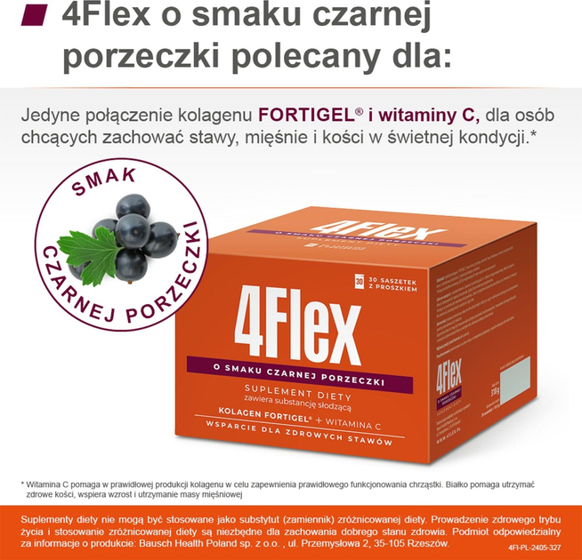 Suplement diety Bausch Health Poland 4Flex o smaku czarnej porzeczki 30 saszetek (5903546006558) - obraz 3