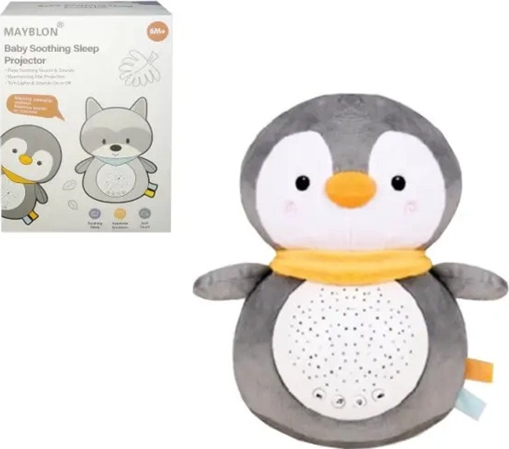 Lampka nocna dla dzieci z projektorem Swede Pluszowy pingwin Q10016 (5902496192212) - obraz 1