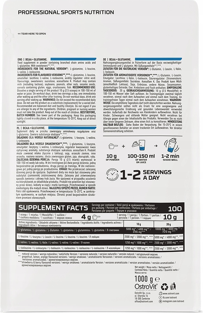 Дієтична добавка OstroVit BCAA + Глутамін Лимонний смак 1000 г (5903933917672) - зображення 2