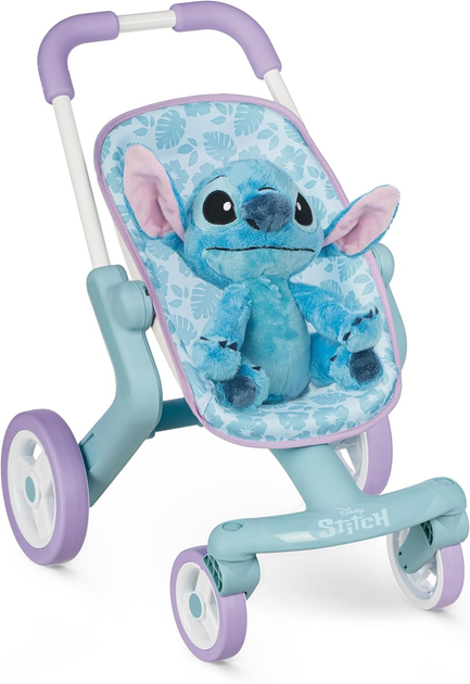 Wózek dla lalek Smoby Stitch Spacerówka z obrotowymi kołami i pluszową maskotką Stitch 25 cm (7600251225) (3032162512258) - obraz 1