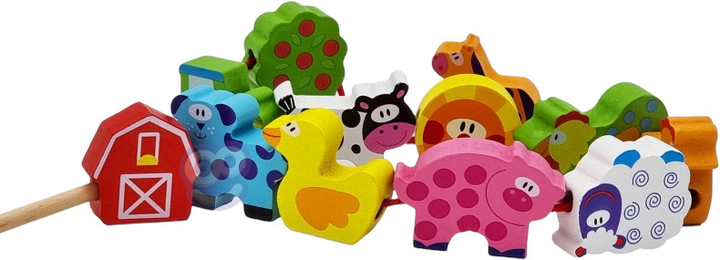 Przeplatanka drewniana WOOPIE GREEN klocki do nawlekania Zwierzęta Farma 13 el 41182 (5904326941182) - obraz 1